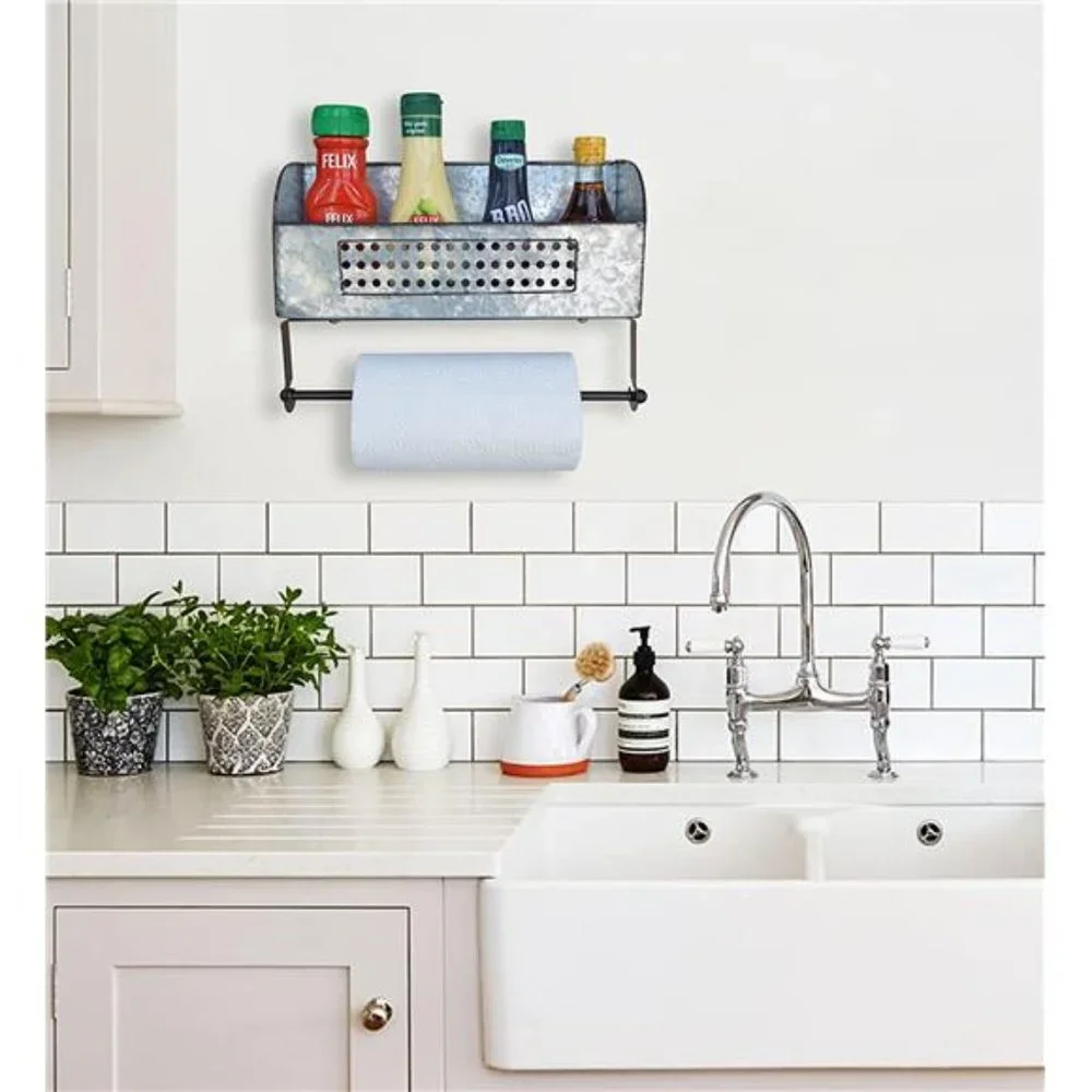 ShabbyDecor Farmhouse Paper Towel Holder with Shelf, Rustic Toilet Paper Holder